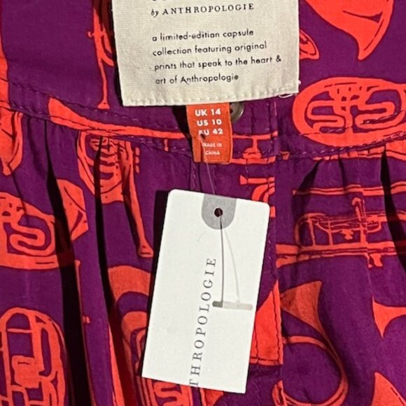 Anthropologie 52 Conversations Colloquial Yoked Button Down Toot Your Horn Sz 10 - Picture 15 of 15